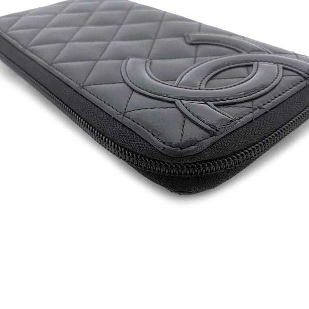 CHANEL Round Long Wallet Black Pink Silver Cambon A50078 Cocomark Leather Lambskin 16th  Purse Women's