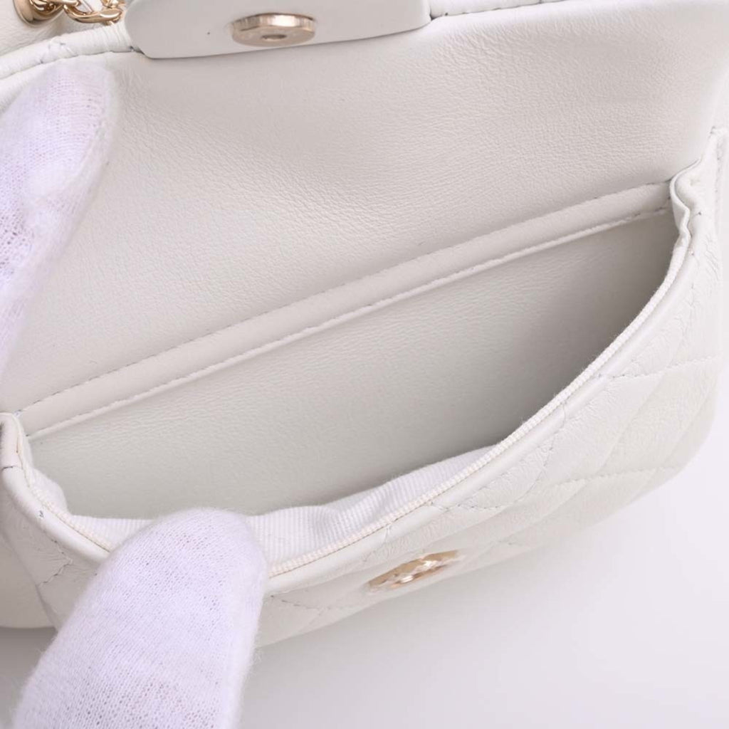 CHANEL Leather Matelasse Coco Mark Chain Rucksack Backpack AS2908 White Ladies