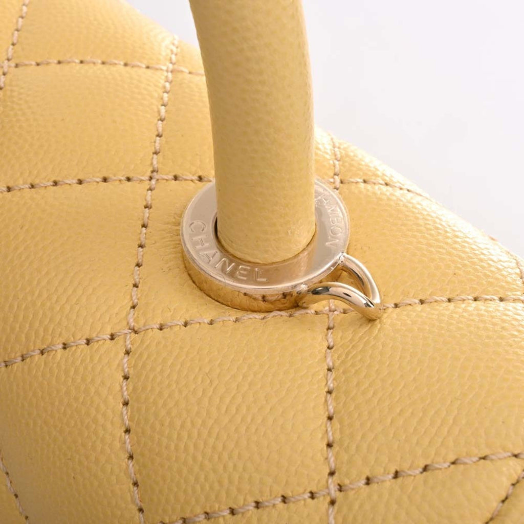 CHANEL Caviar Skin Matelasse Coco Mark Chain Shoulder Bag Yellow Ladies