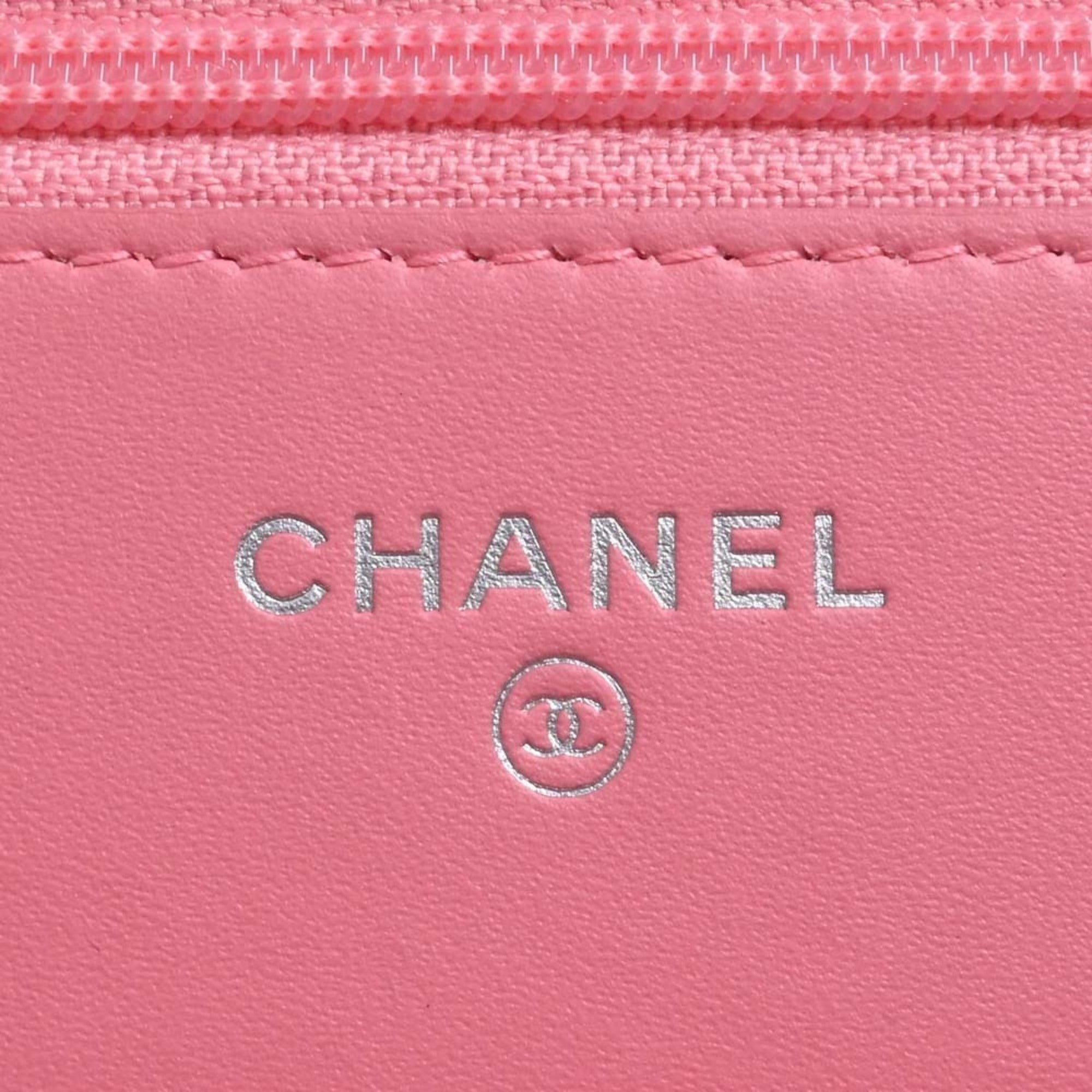 CHANEL Patent Matelasse Coco Mark Chain Shoulder Long Wallet A33814 Pink Ladies