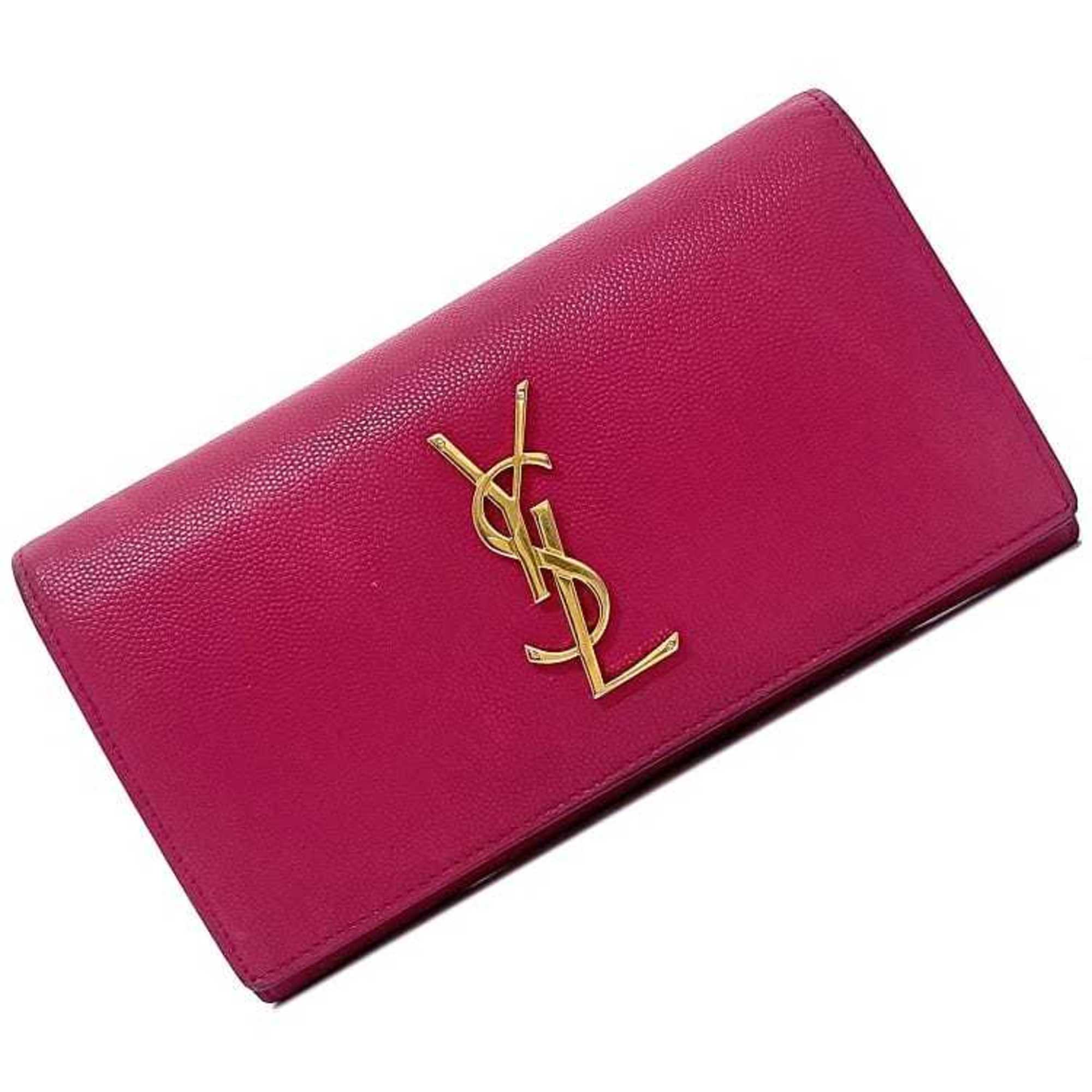 SAINT LAURENT bi-fold long wallet pink gold monogram GBL372266 leather  YSL flap grain ladies