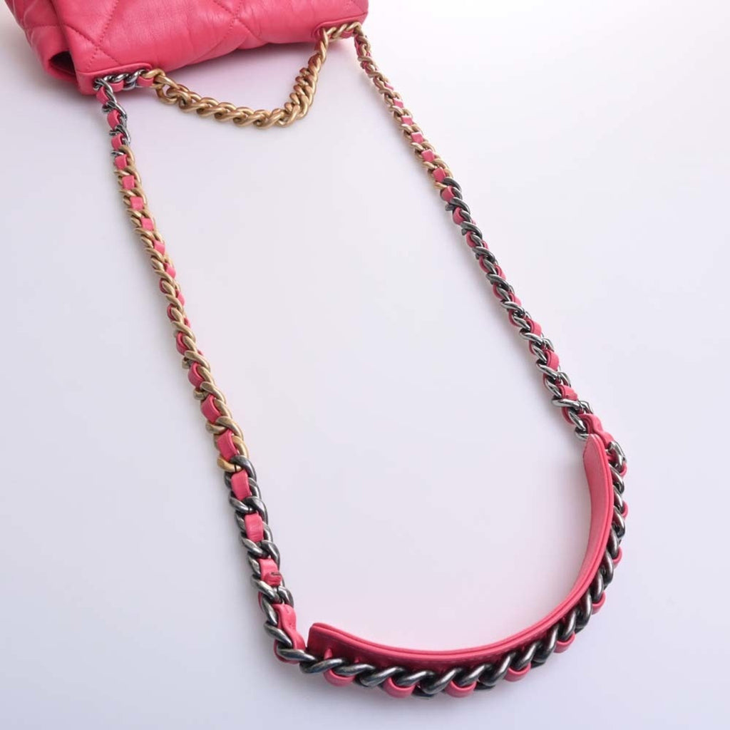 CHANEL Lambskin 19 Coco Mark Chain Shoulder Bag Pink Ladies