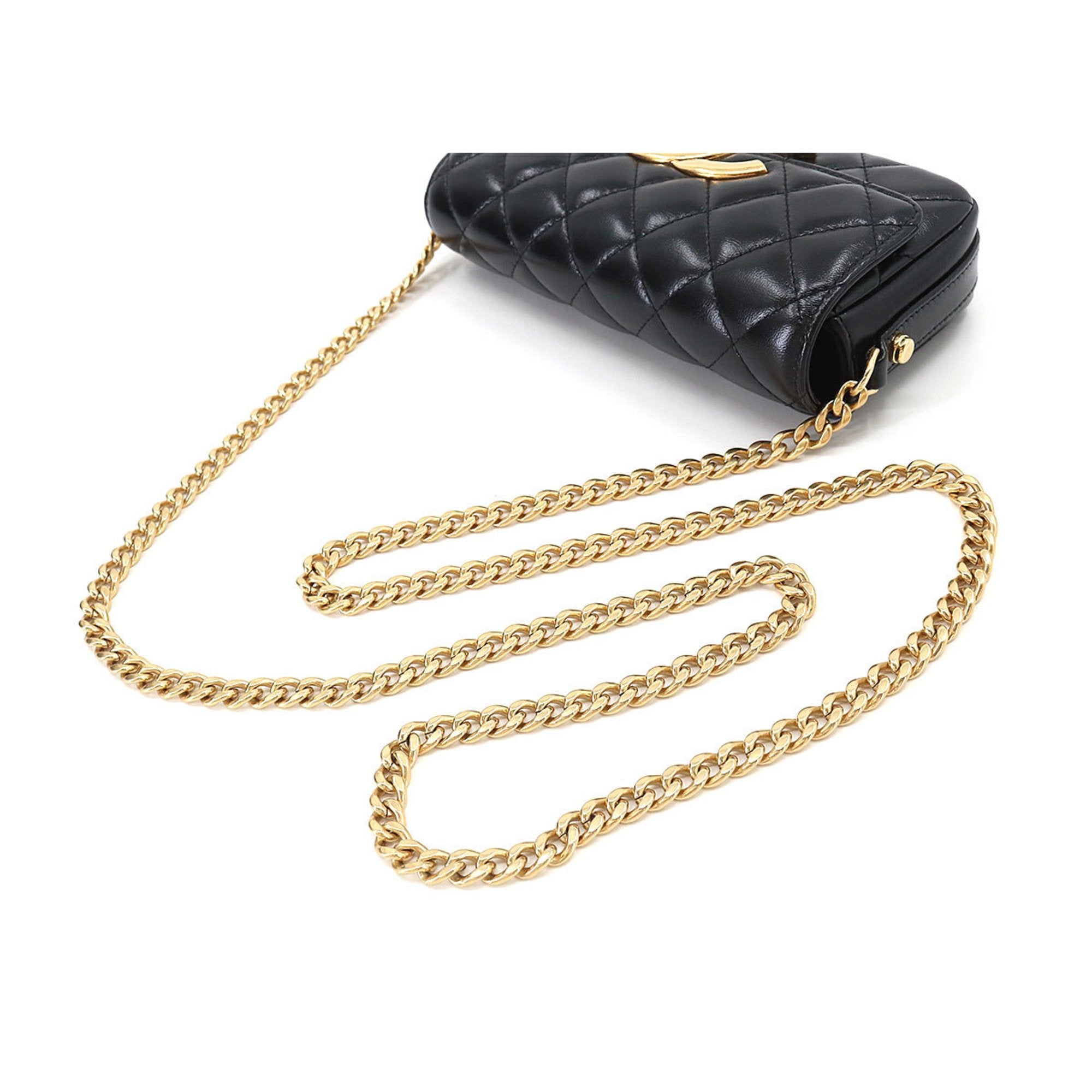 CHANEL Mini Matelasse Chain Shoulder Bag Leather Black AP3207 Phone Case