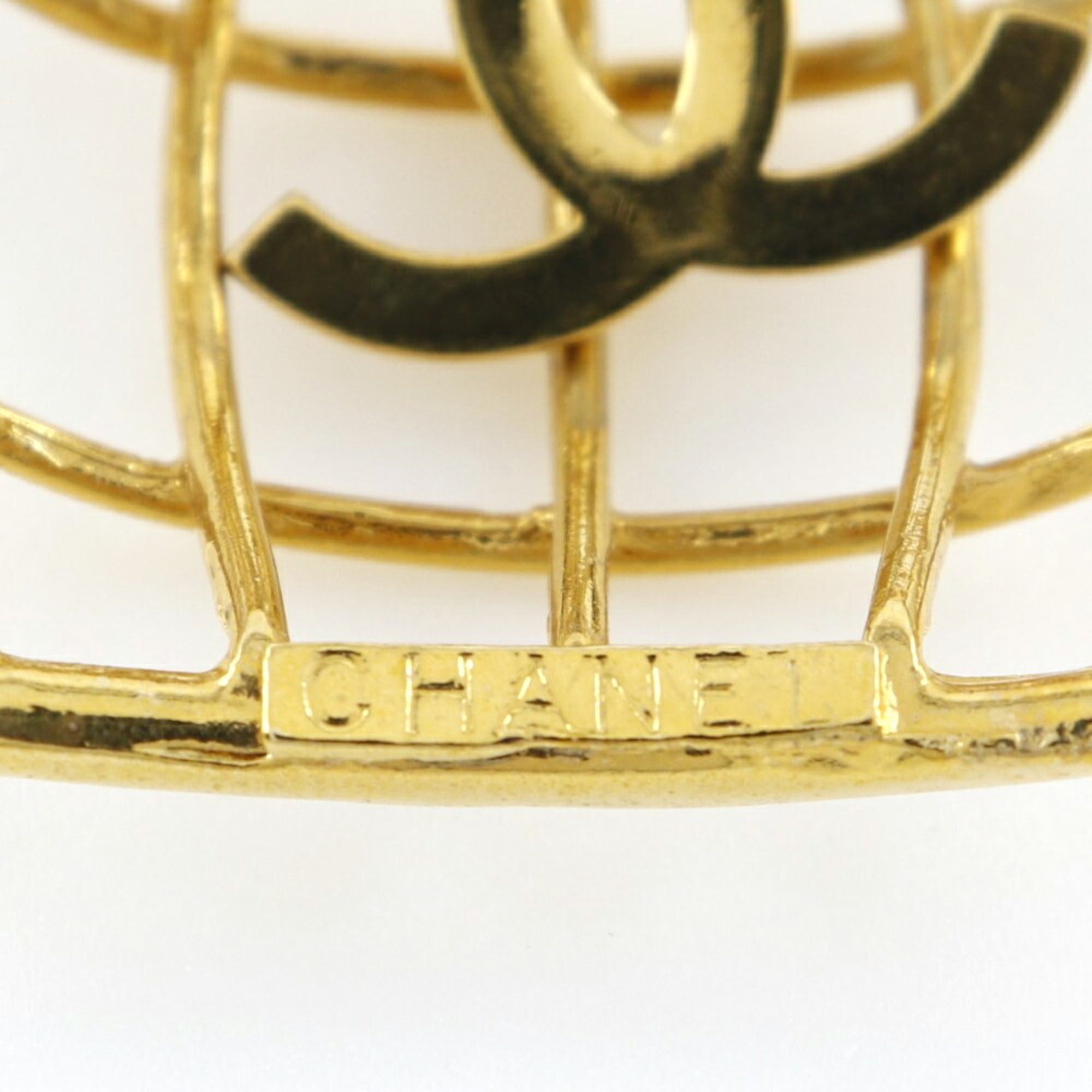 CHANEL Bird Cage Earrings Gold Plated Made in France 1993 93P Women's