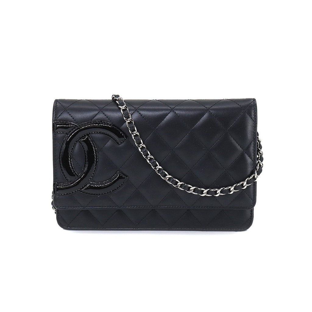 CHANEL cambon line chain wallet folio long leather enamel black A46646 Cambon Line Chain Wallet