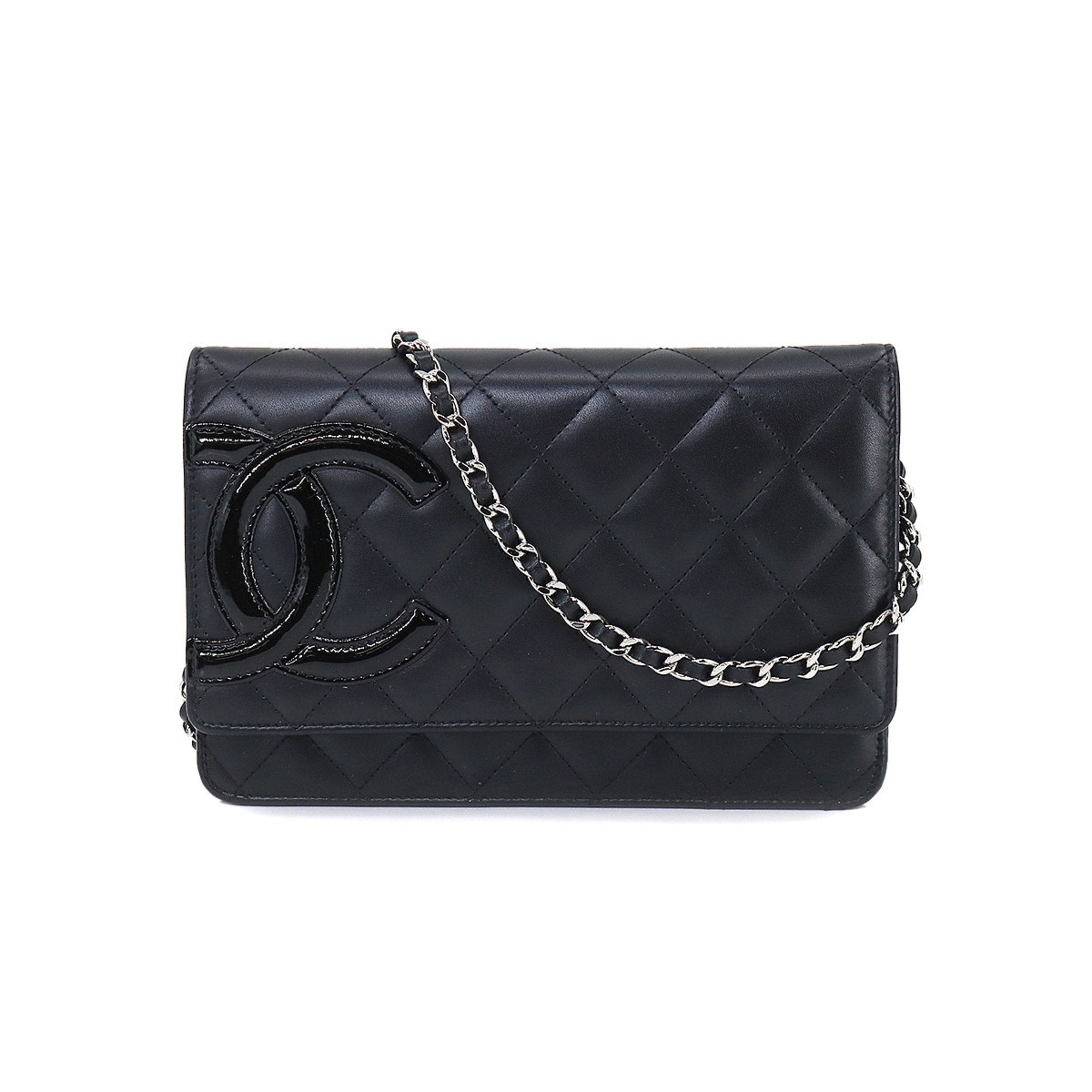 CHANEL cambon line chain wallet folio long leather enamel black A46646 Cambon Line Chain Wallet