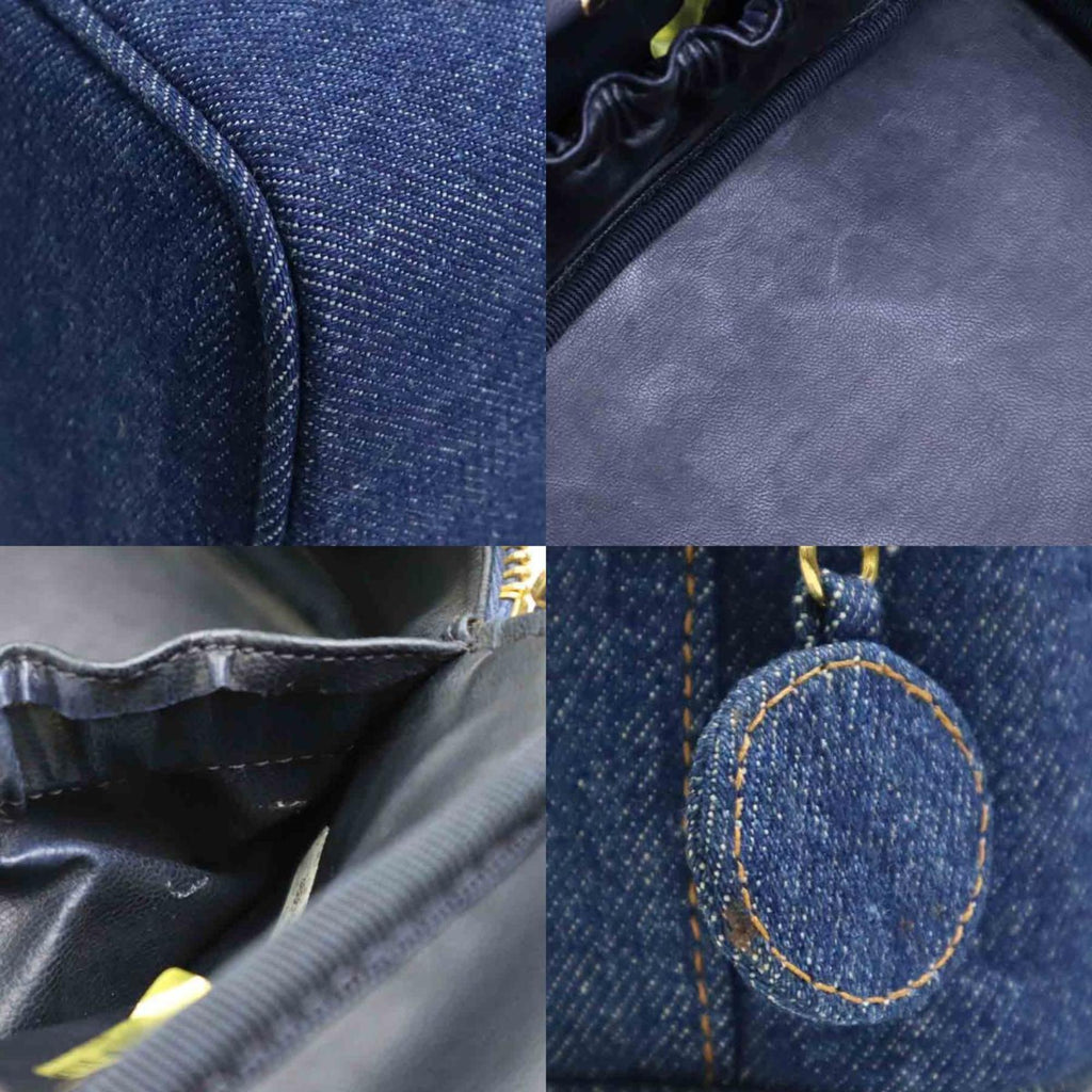 CHANEL Handbag Vanity Bag Coco Mark Denim Blue Gold Women's