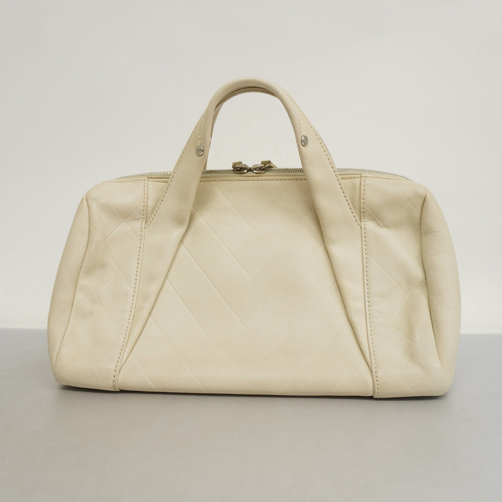 CHANELAuth  V Stitch Women's Leather Handbag White
