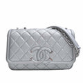 CHANEL Caviar Skin Matelasse CC Filigree Chain Shoulder Bag Silver Ladies