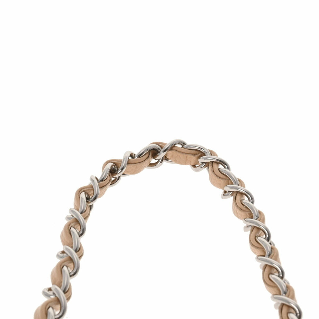 CHANEL matelasse W flap chain shoulder 25 beige A01112 ladies caviar skin bag