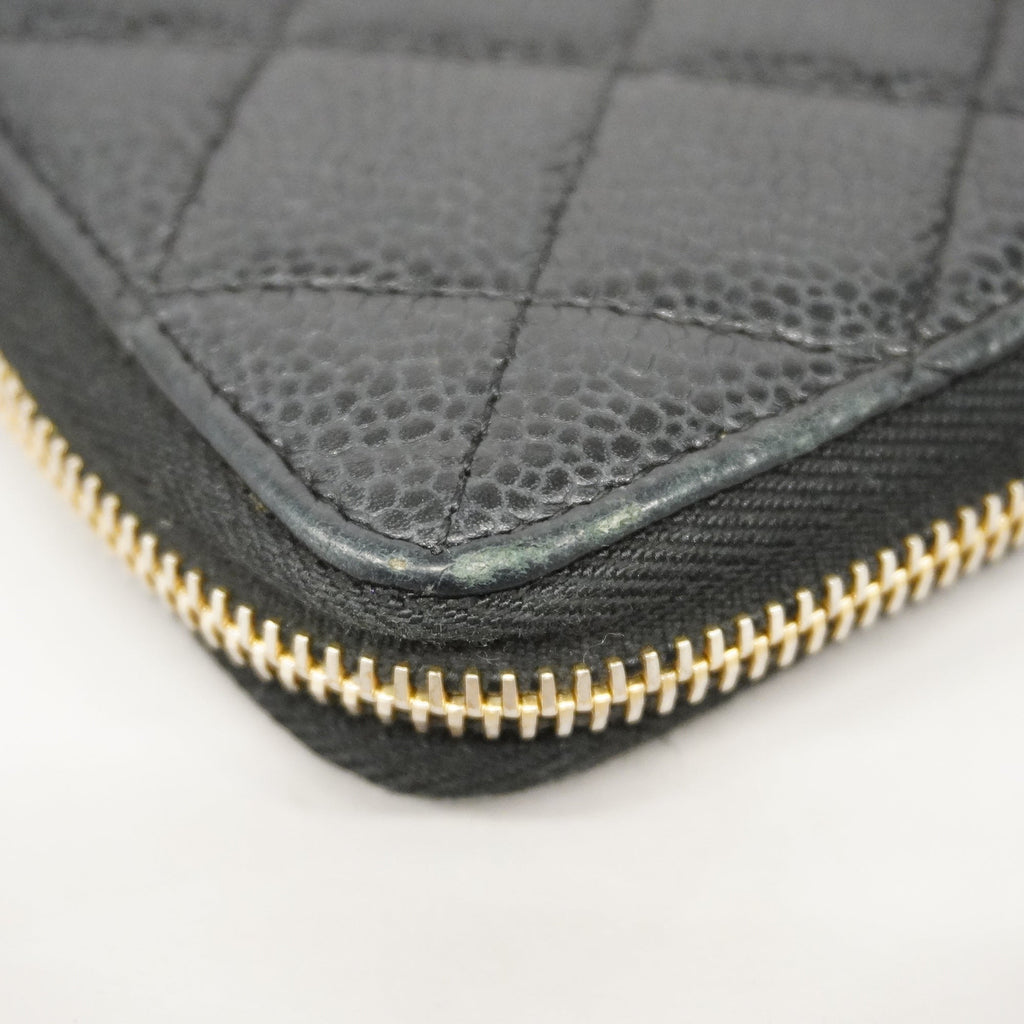CHANEL  Matelasse Gold Hardware Women's Caviar Leather Long Wallet Black