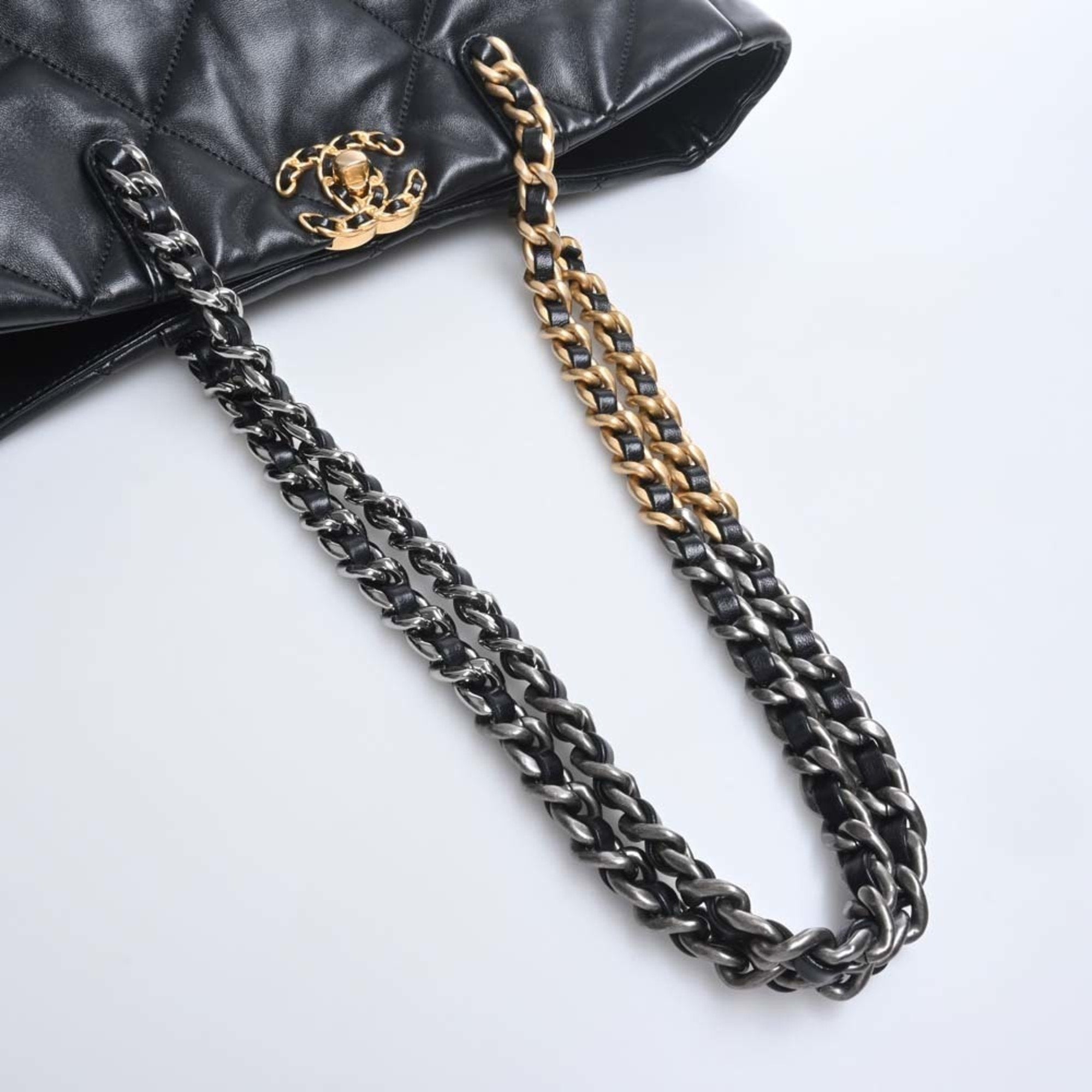 CHANEL lambskin 19 bag coco mark chain shoulder AS3660 black ladies
