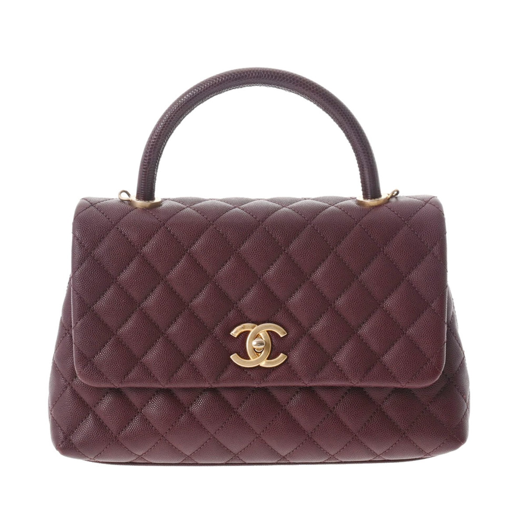 CHANEL Matelasse Coco Handle 28 Bordeaux A92991 Ladies Caviar Skin Bag