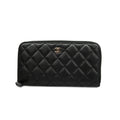 CHANELAuth  Matelasse Silver Metal Fittings Women's Caviar Leather Long Wallet