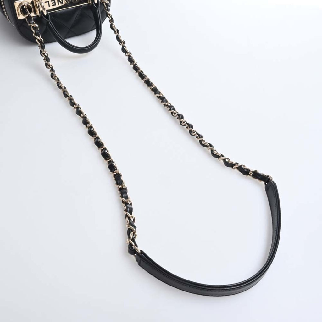 CHANEL Lambskin Matelasse Coco Mark Vanity Bag Chain Shoulder Black Women's