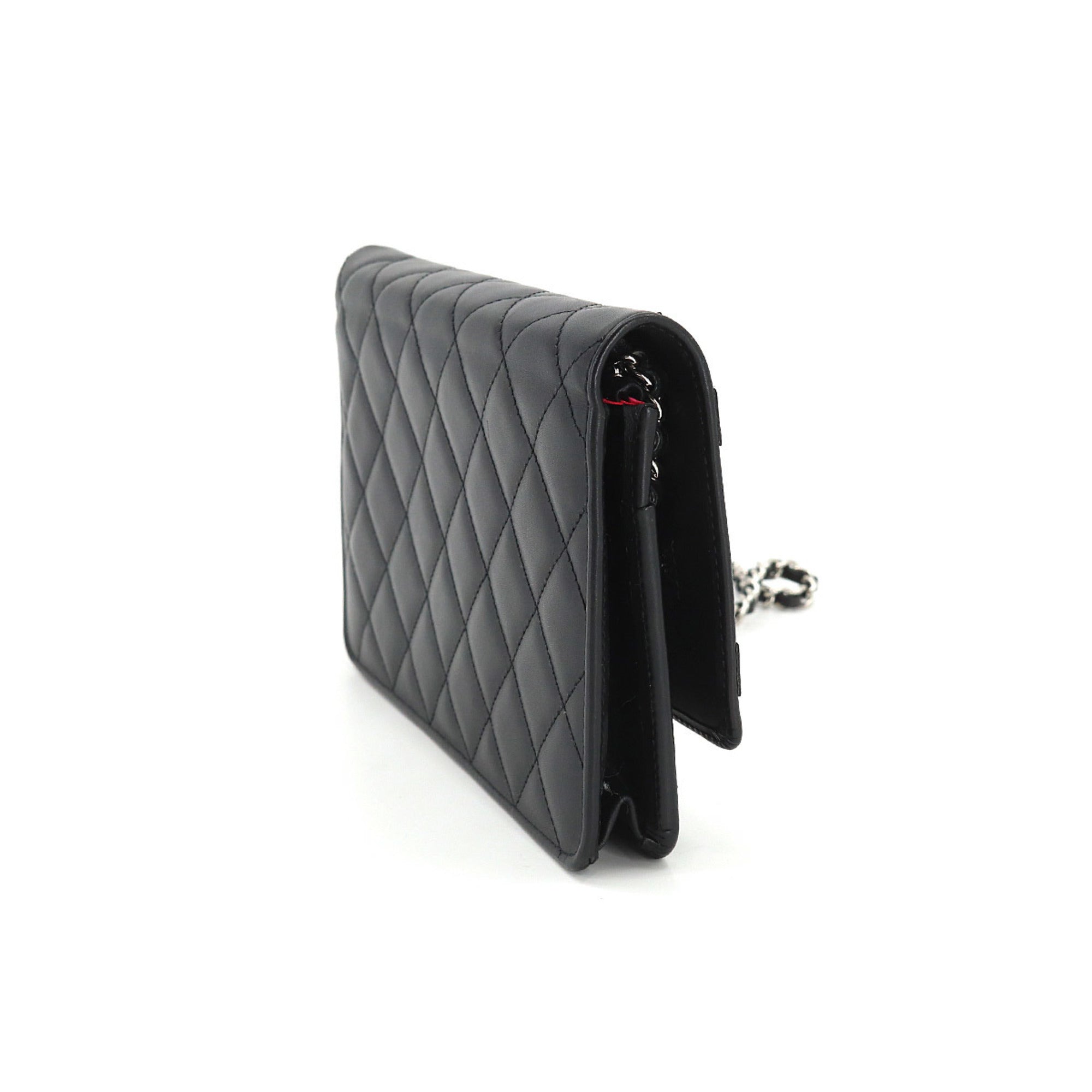CHANEL cambon line chain wallet folio long leather enamel black silver metal fittings A46646 Cambon Line Chain Wallet