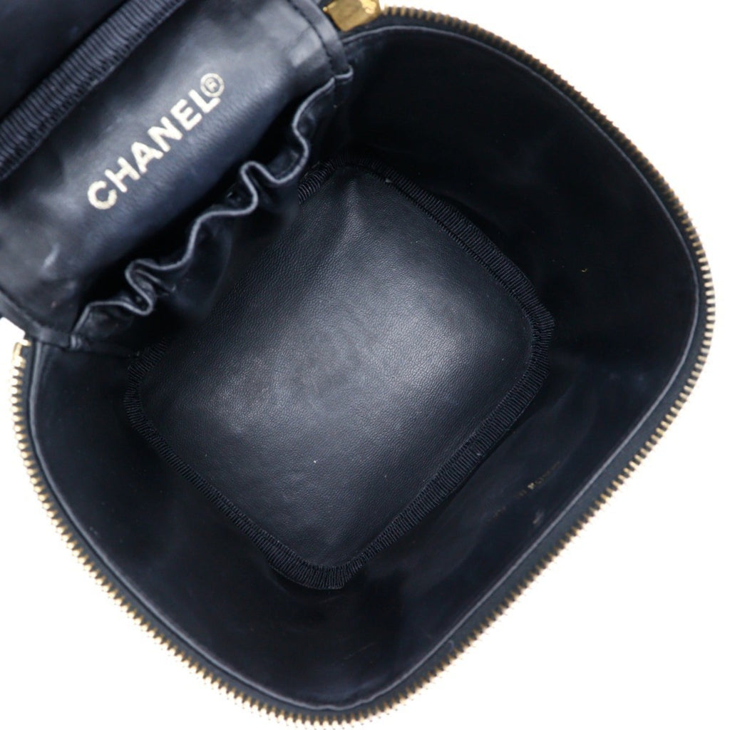 CHANEL Vanity Handbag Coco Mark Matte Caviar Skin Made in France Black Zipper Ladies
