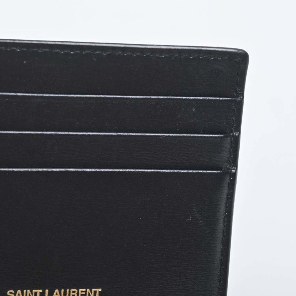 SAINT LAURENT Leather Money Clip Bill Billfold 607738 Black Men's