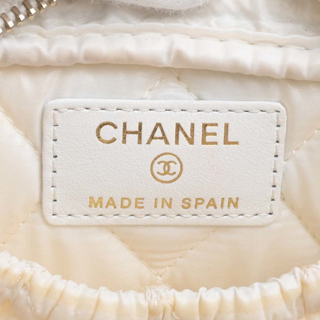 CHANEL Caviar Skin Matelasse Coco Mark Pouch White Ladies