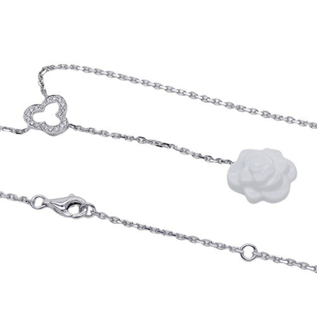 CHANEL Necklace Women's 750WG Diamond Camellia White Gold J2934 Polished