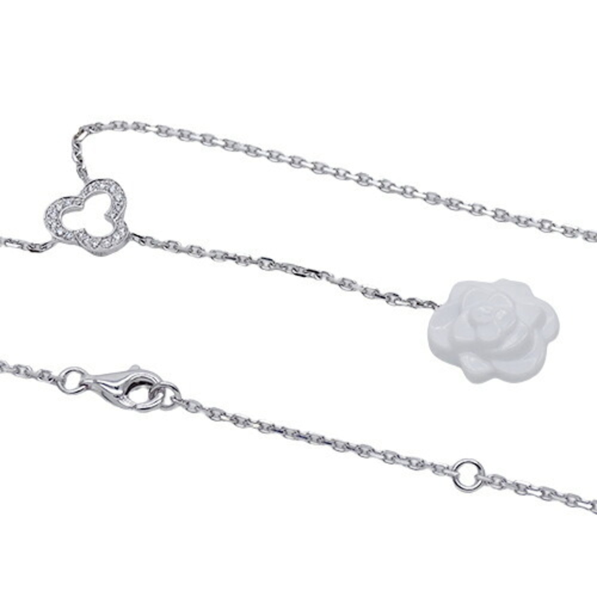 CHANEL Necklace Women's 750WG Diamond Camellia White Gold J2934 Polished