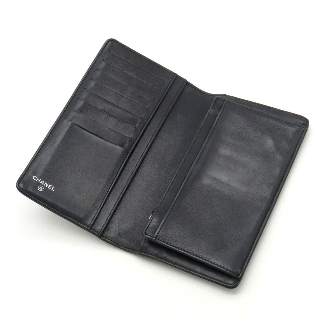 CHANEL Camellia Motif Here Mark Bifold Patent Leather Enamel Black A36544