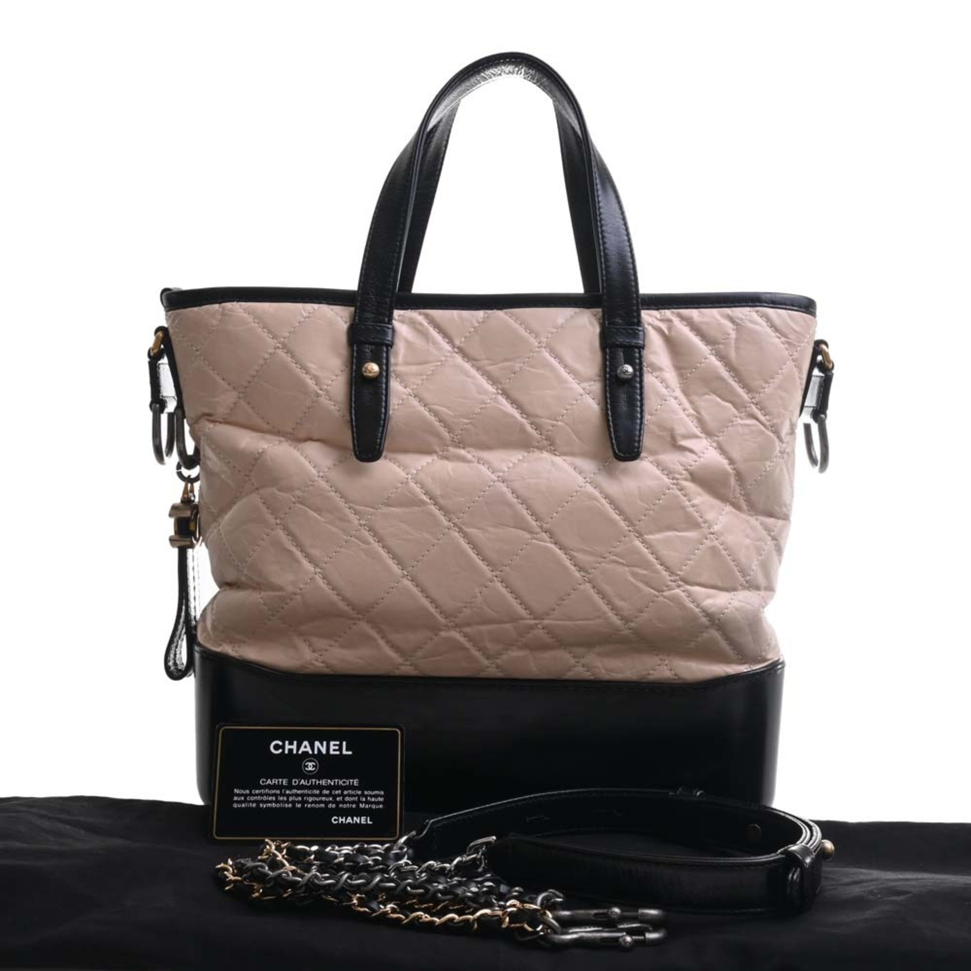CHANEL Leather Gabriel de Cocomark Shoulder Bag Beige/Black Ladies