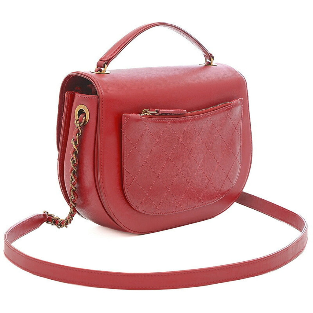 CHANEL matelasse 2-way chain bag leather red gold hardware
