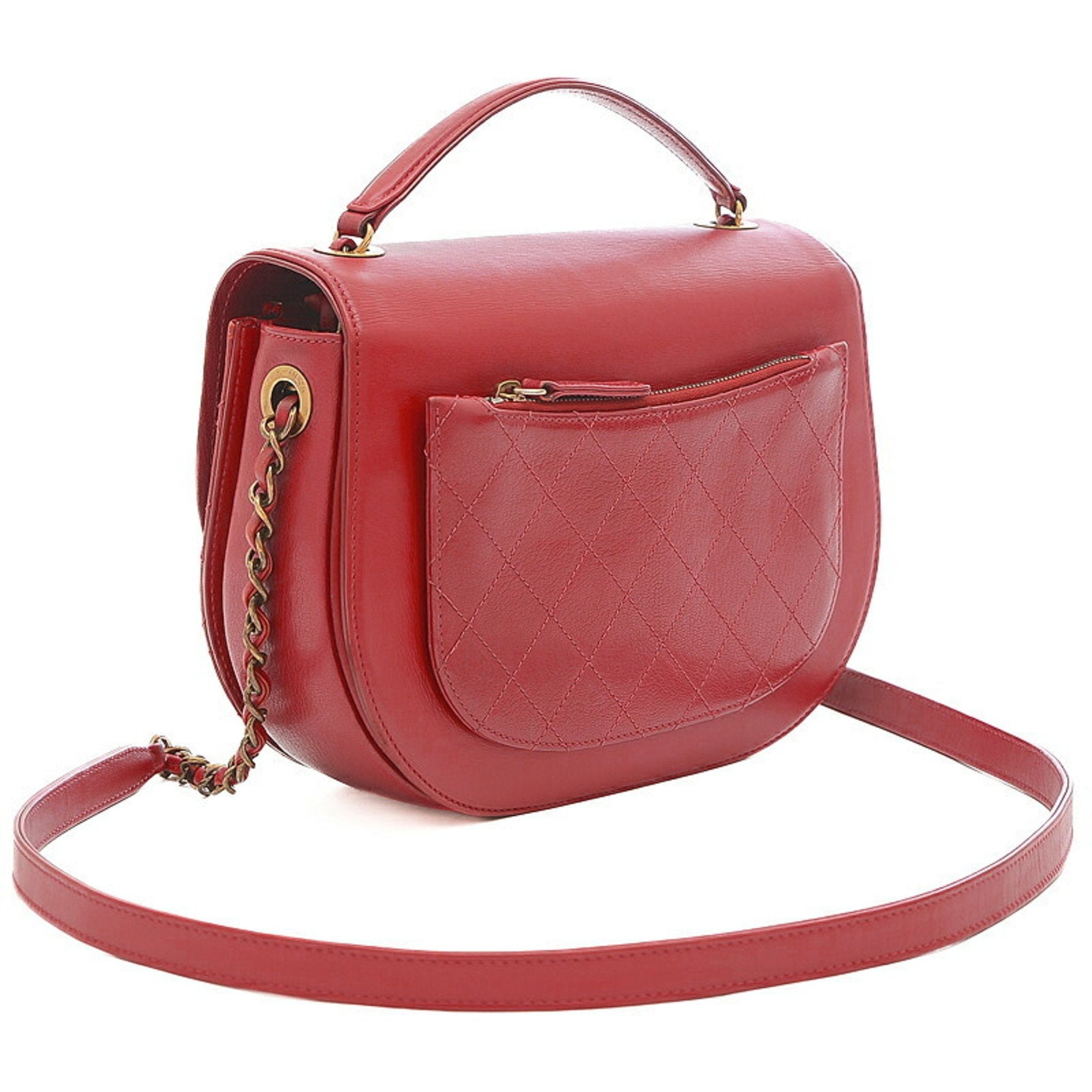CHANEL matelasse 2-way chain bag leather red gold hardware