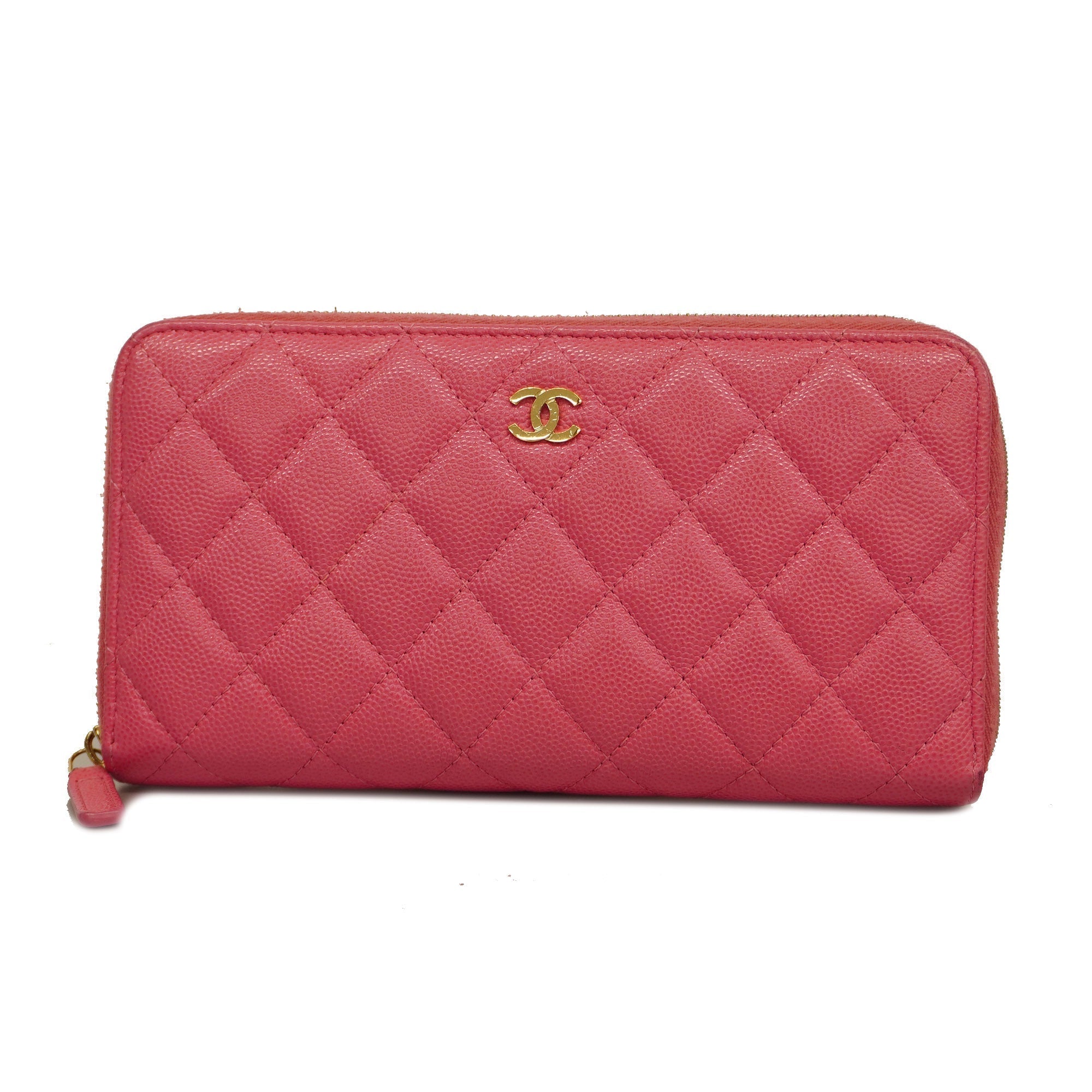 CHANELAuth  Matelasse Gold Hardware Women's Caviar Leather Long Wallet Pink