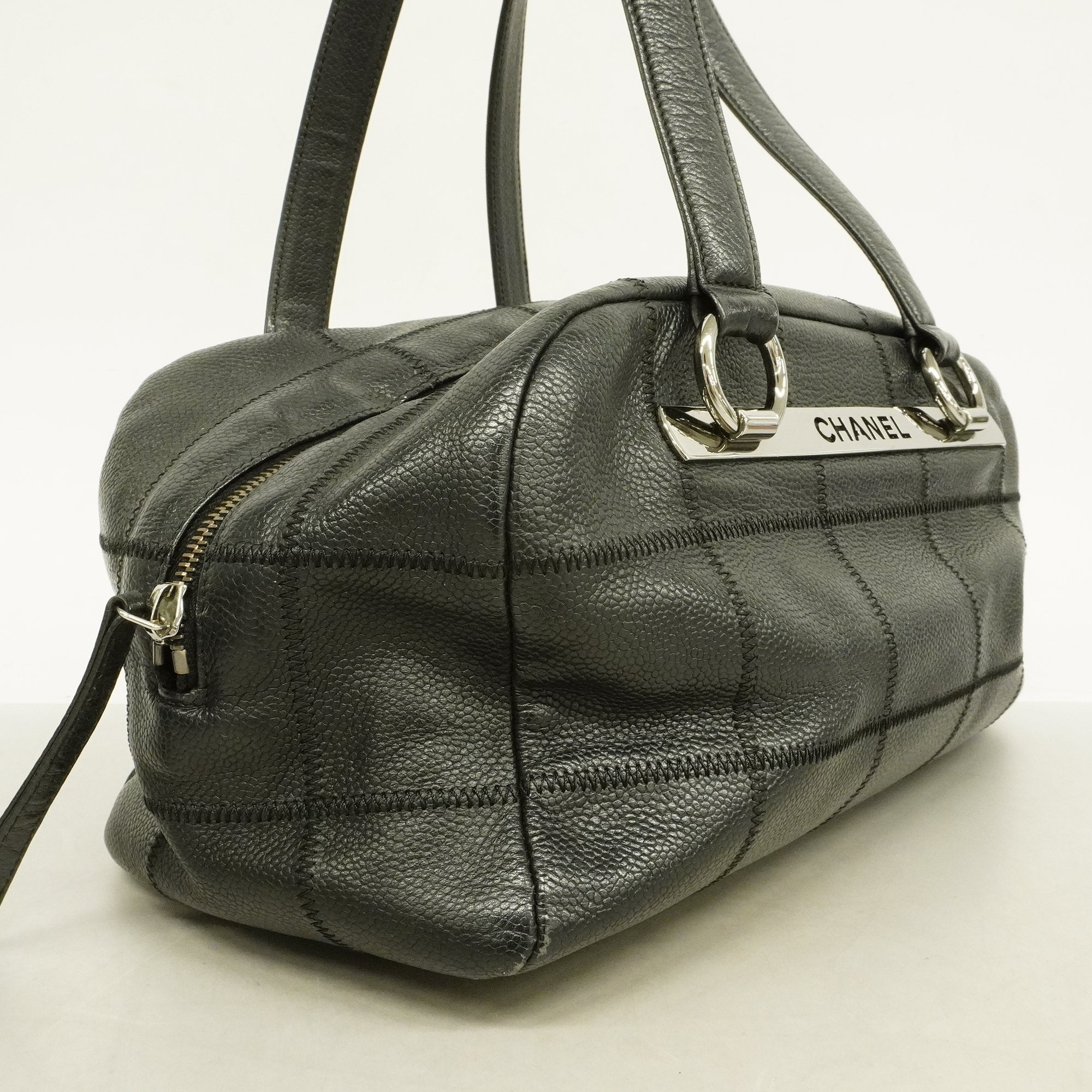 Chanel Chocolate Bar Shoulder Bag Women's Caviar Leather Shoulder Bag Black