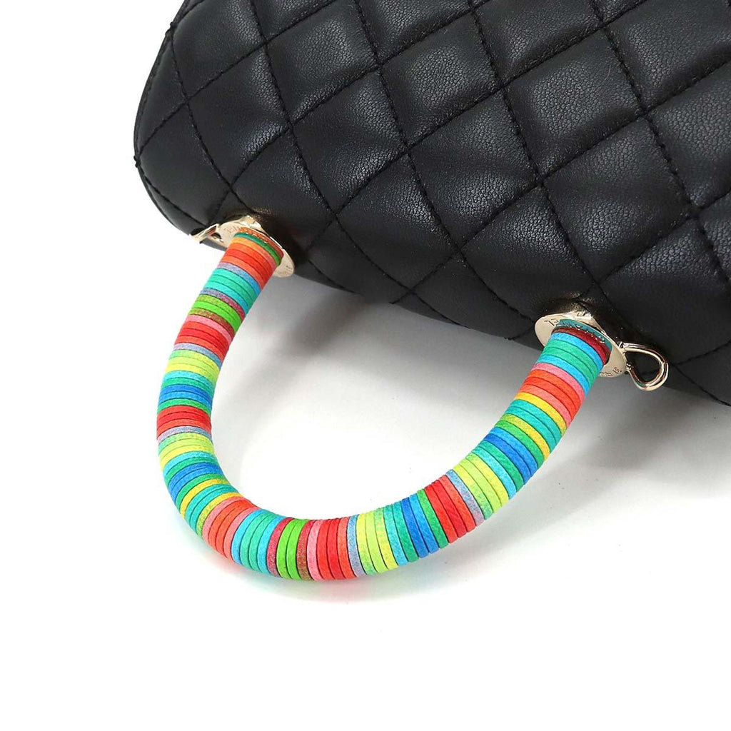 CHANEL here handle matelasse 2way hand shoulder bag leather black rainbow AS2215 Matelasse Bag