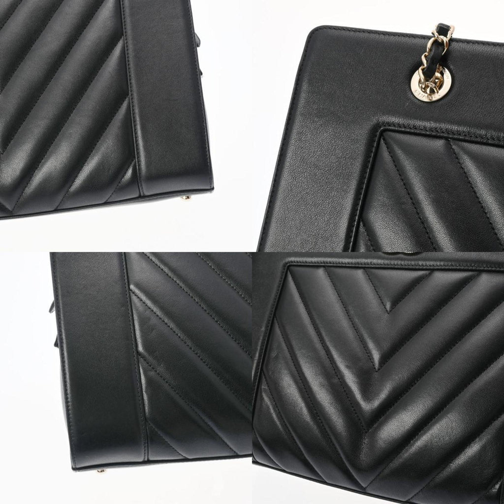 CHANEL V Stitch Chain Tote Black Women's Leather Bag