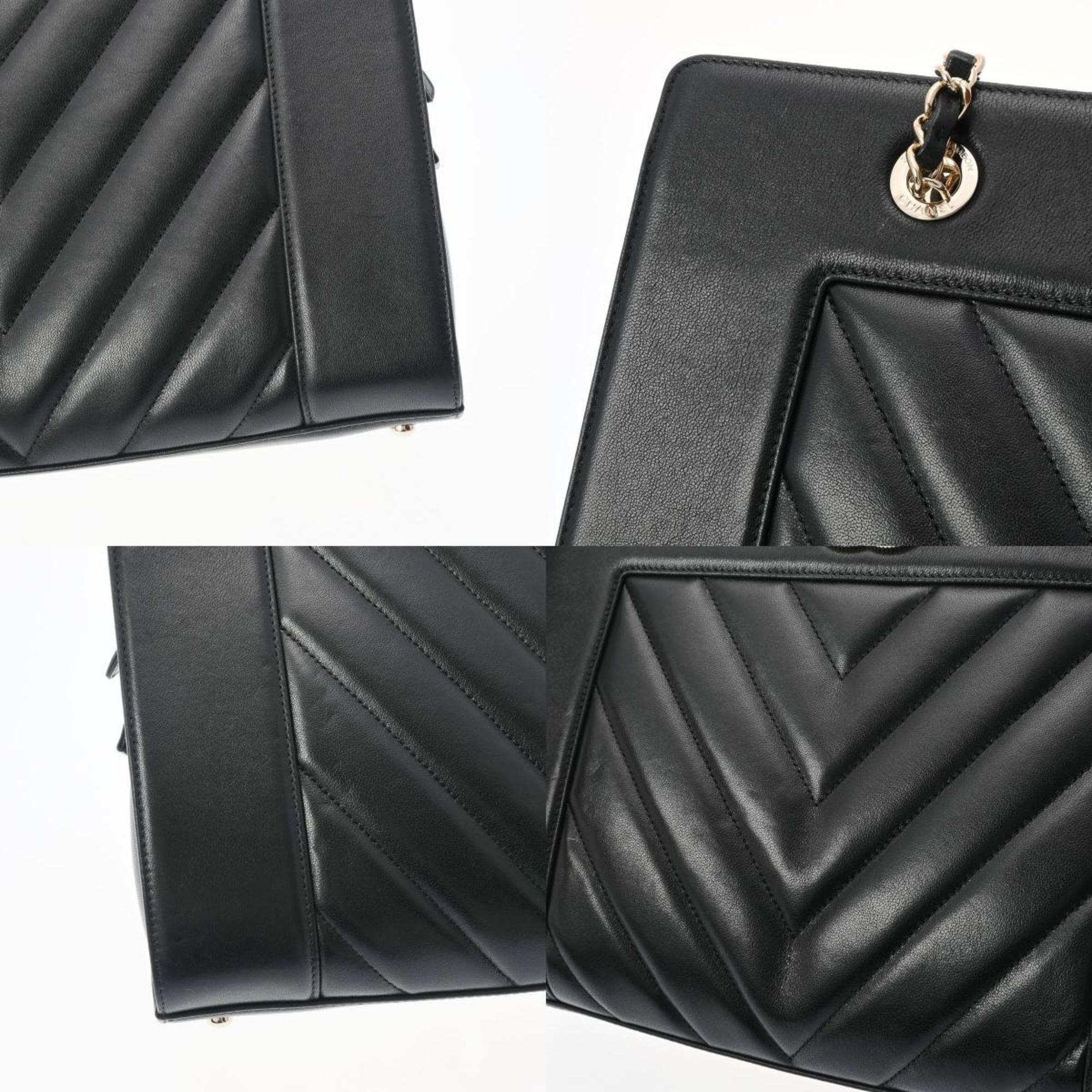 CHANEL V Stitch Chain Tote Black Women's Leather Bag