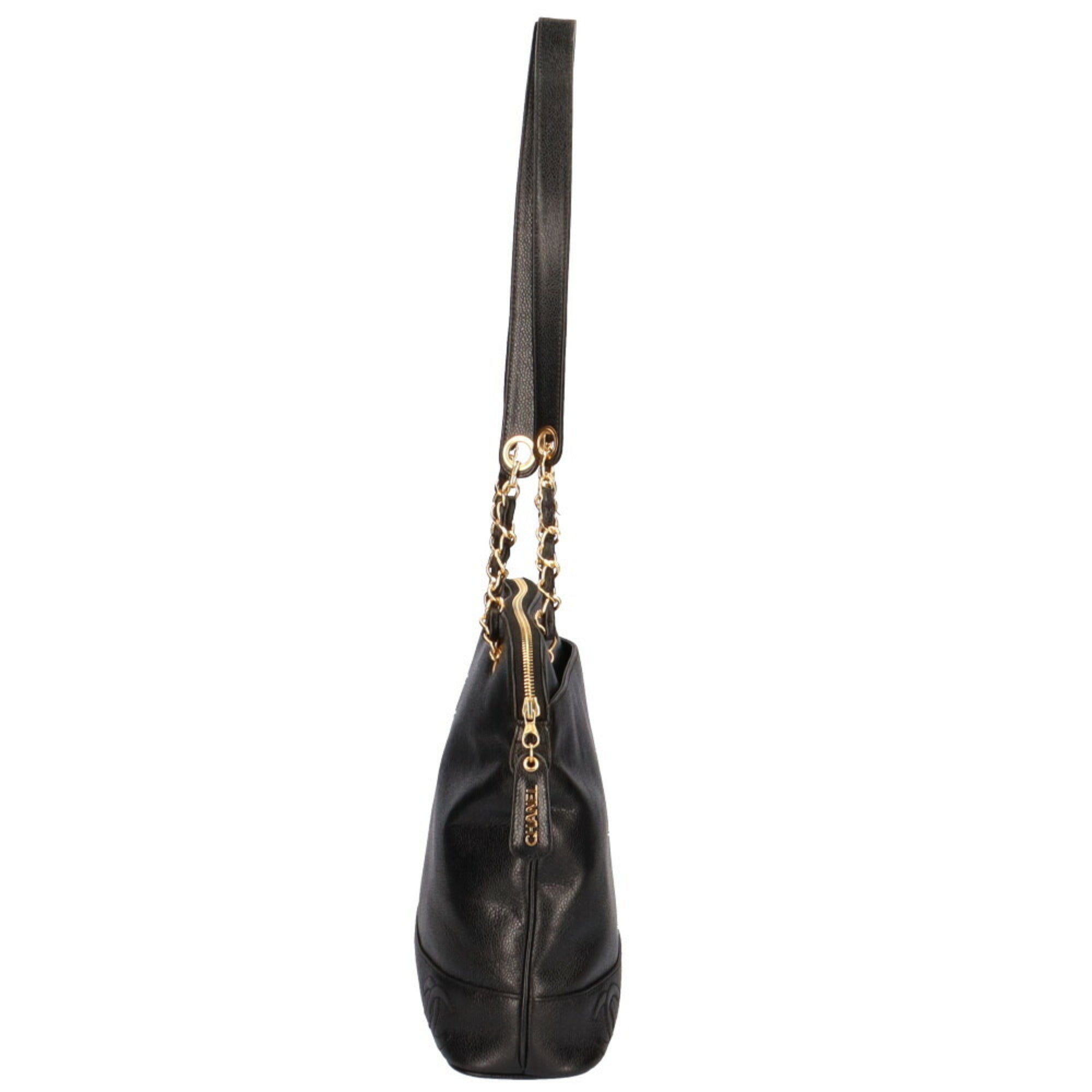 CHANEL Chain Triple Coco Shoulder Bag Caviar Skin Black Women's