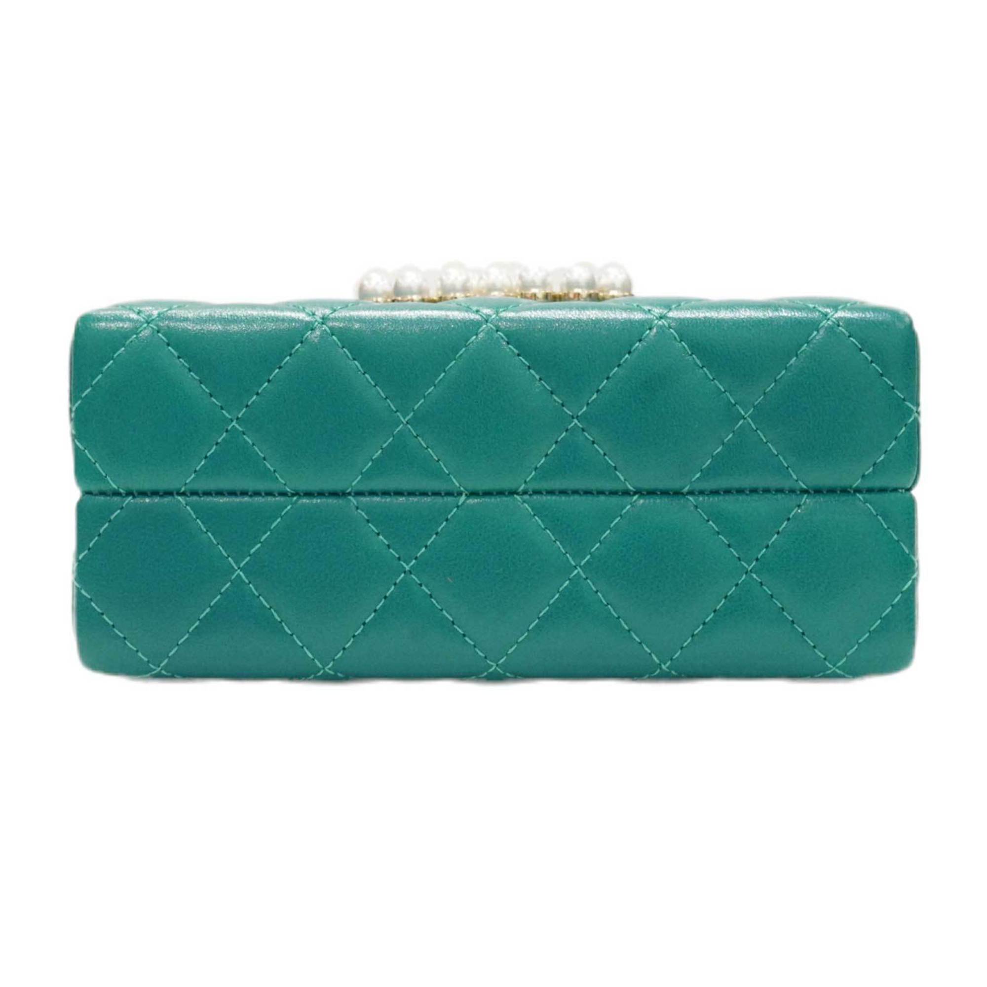 CHANEL Chain Clutch AP3452 Shoulder Bag Green Lambskin Women's Men's