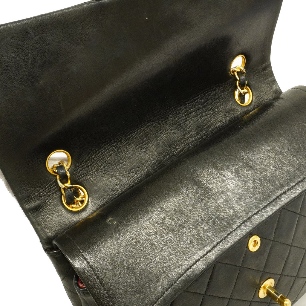 Chanel Matelasse W Flap W Chain Women's Leather Shoulder Bag Black