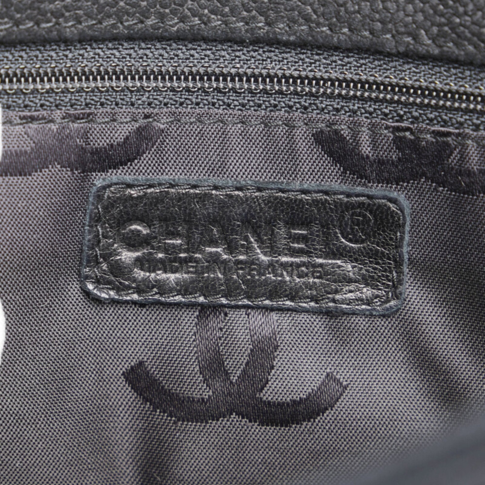 CHANEL coco mark handbag tote bag black leather ladies