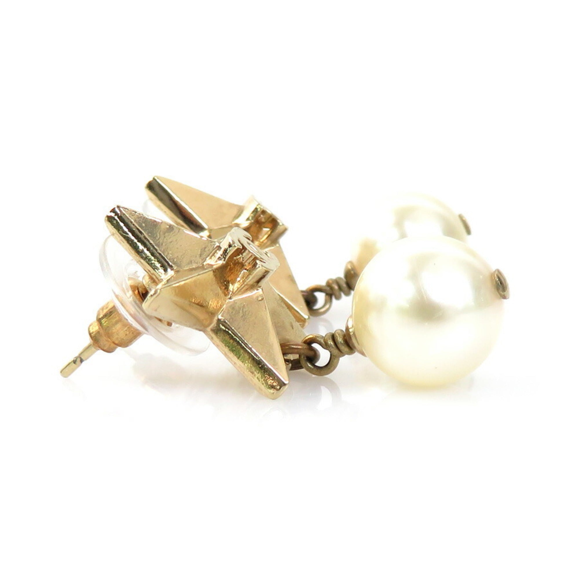 CHANEL Earrings Coco Mark Star Metal/Fake Pearl Gold/Off White Women's