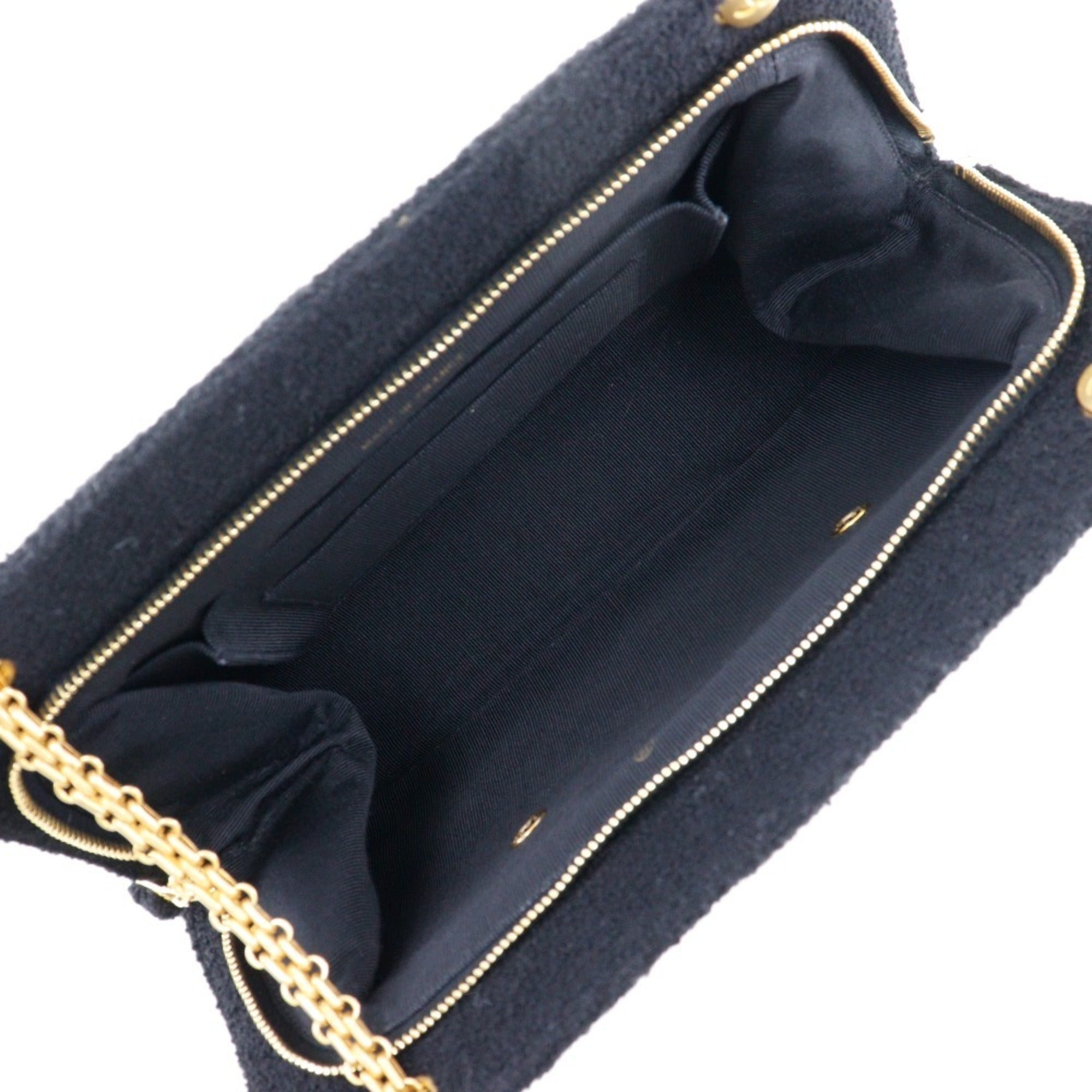CHANEL Chainback Shoulder Bag Matelasse Tweed x Gold Plated Black Ladies