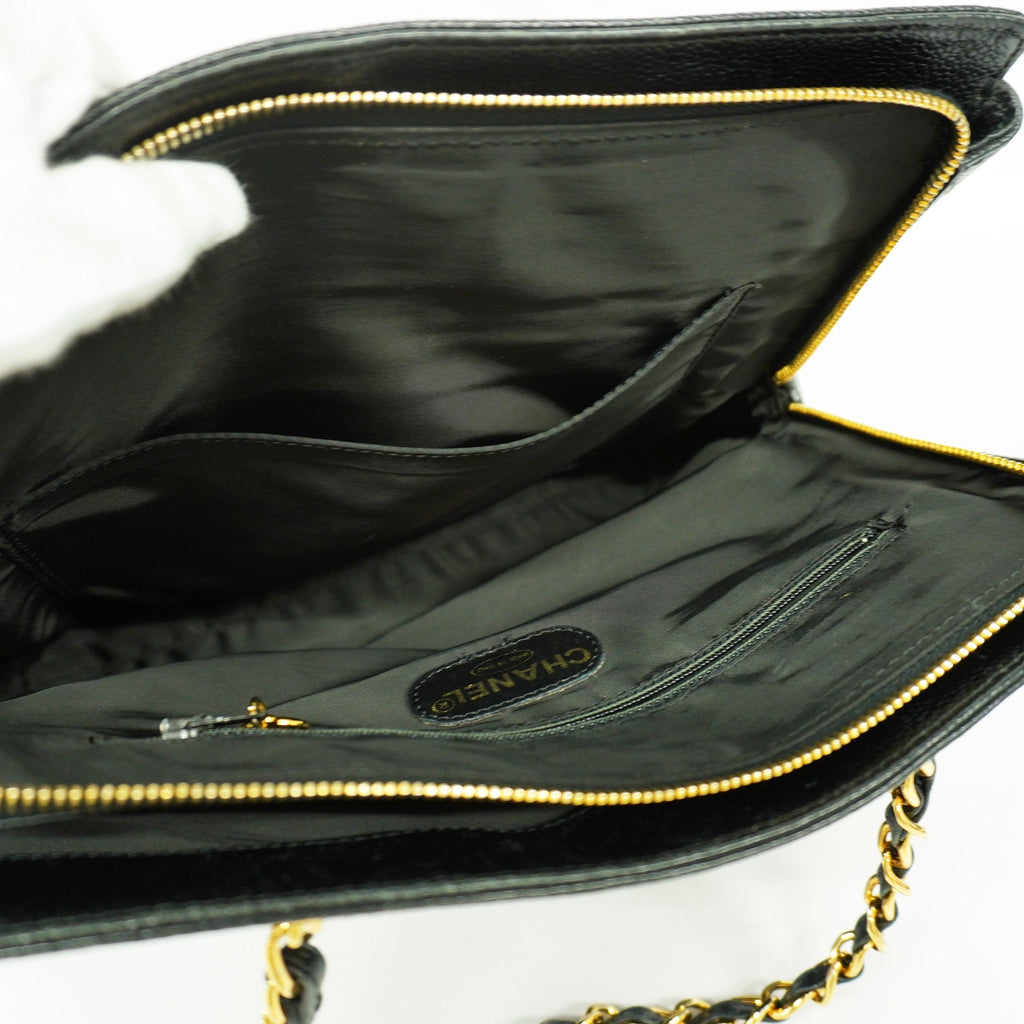 CHANELAuth  Reprint Tote Women's Caviar Leather Bag Black