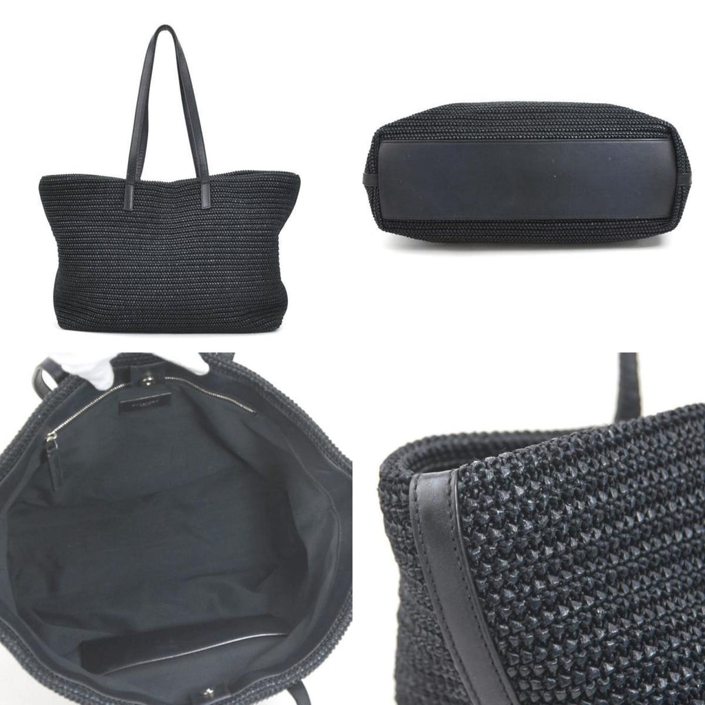 SAINT LAURENT Shoulder Bag Raffia/Leather Black Women's 490793