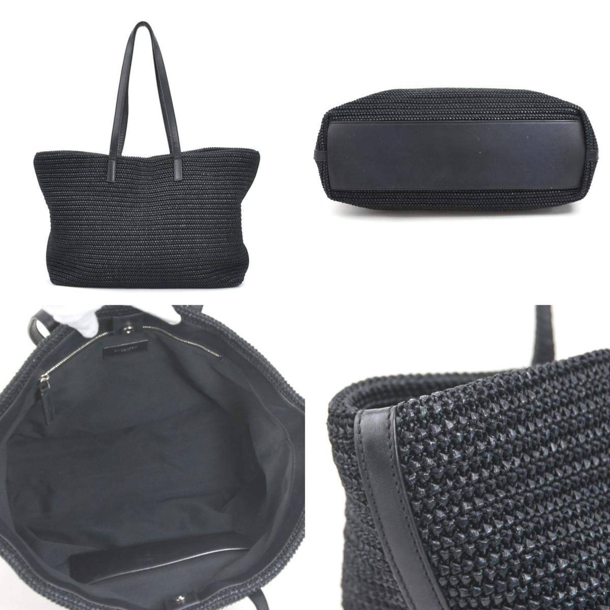 SAINT LAURENT Shoulder Bag Raffia/Leather Black Women's 490793