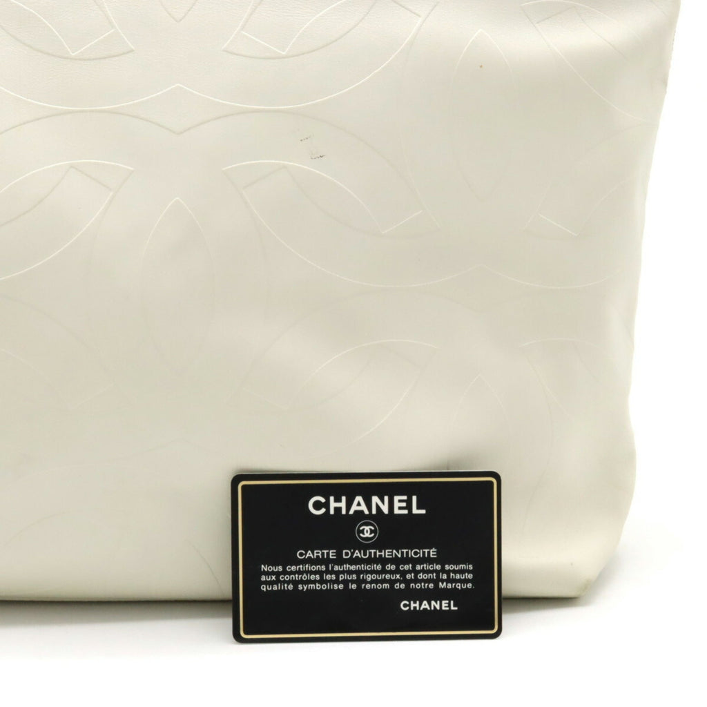 CHANEL here mark embossed tote bag shoulder leather ivory white