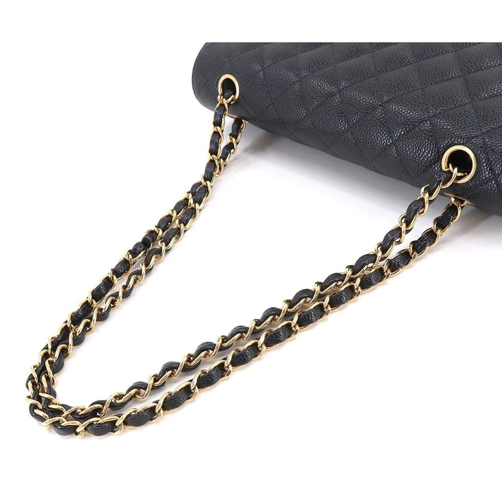 CHANEL Matelasse 25 Chain Shoulder Bag Caviar Skin Black A01112 Gold Hardware Coco Mark Vintage