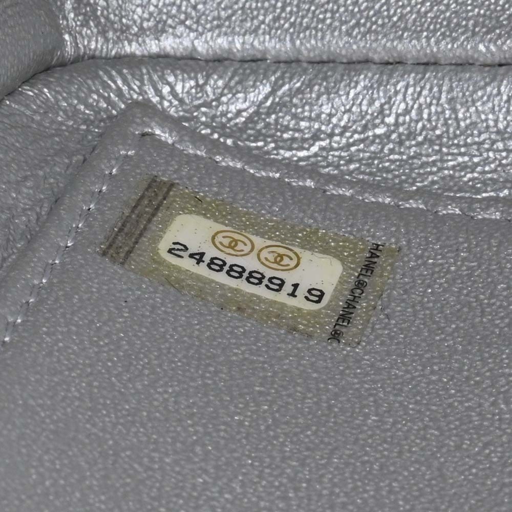 CHANEL Caviar Skin Matelasse CC Filigree Chain Shoulder Bag Silver Ladies