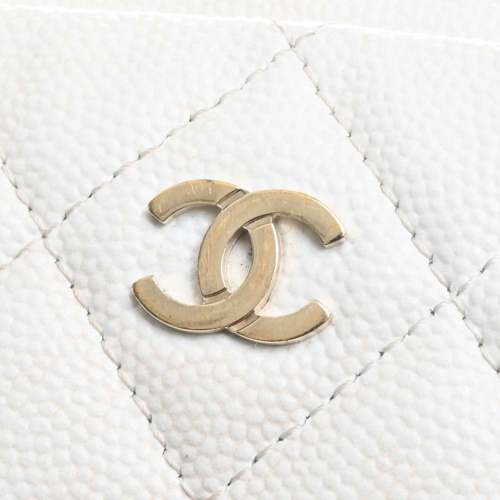 CHANEL Caviar Skin Matelasse Coco Mark Pouch White Ladies