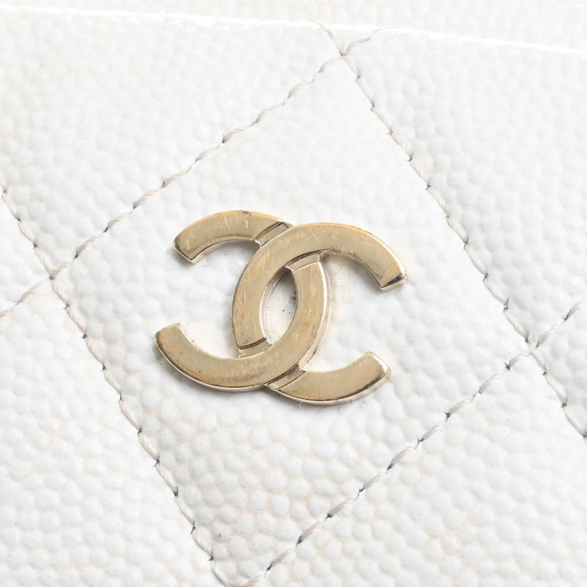 CHANEL Caviar Skin Matelasse Coco Mark Pouch White Ladies