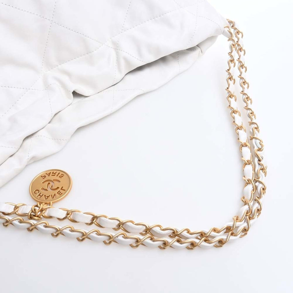 CHANEL Leather Quilted  22 Chain Shoulder Bag White Ladies