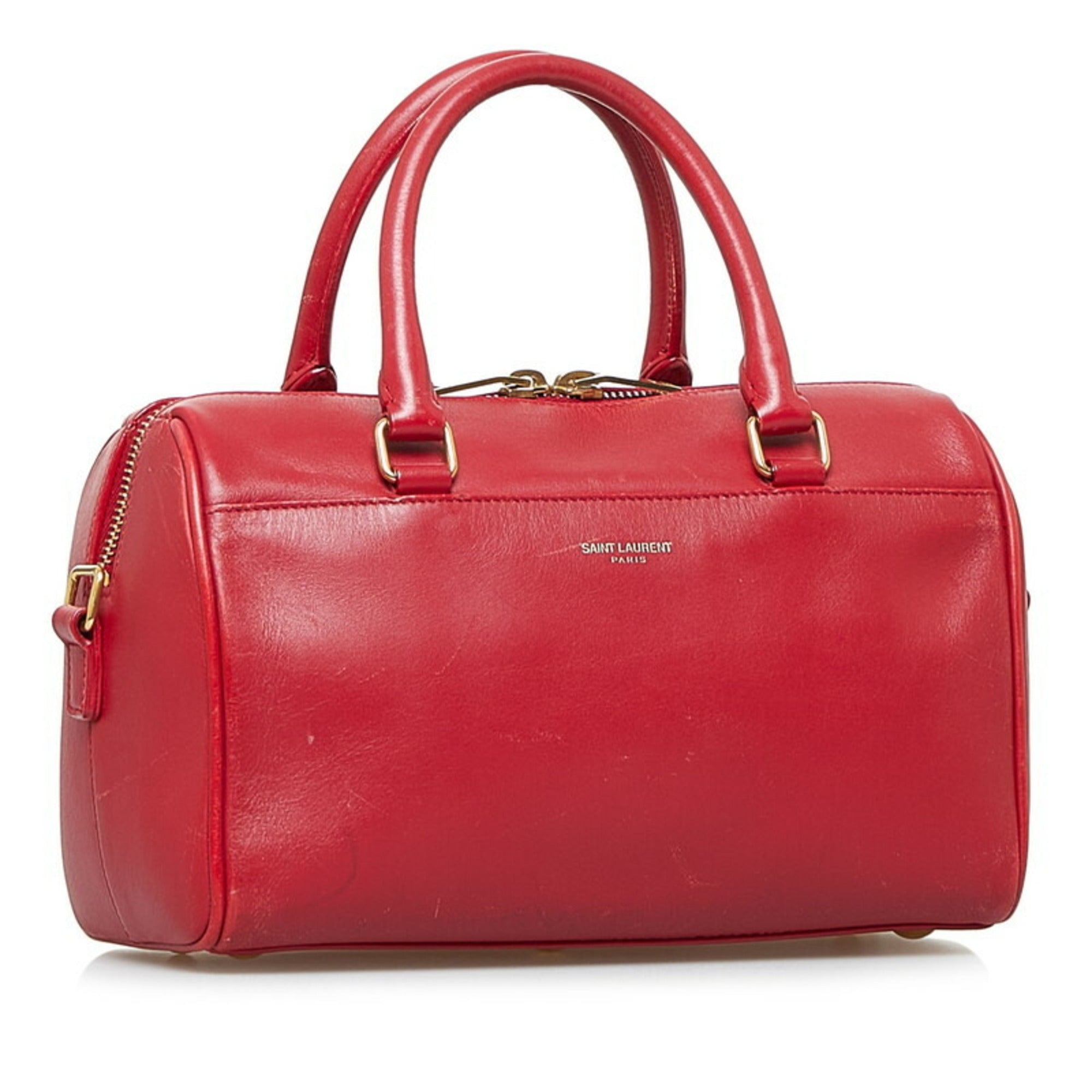 SAINT LAURENT Baby Duffle Handbag Shoulder Bag 330958 Red Leather Ladies